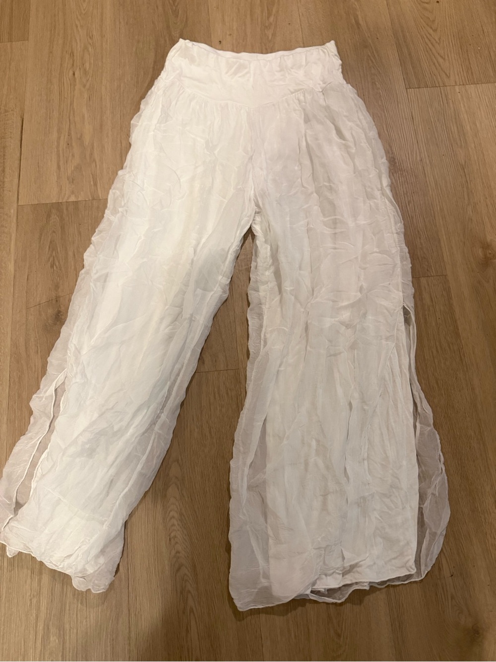 White Wide-Leg Silk Lightweight Women's Pants adult Large